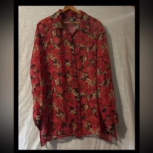 Notations Blouse Long Sleeve Button Up Red/Black Floral Women’s Sz 1X NWOT